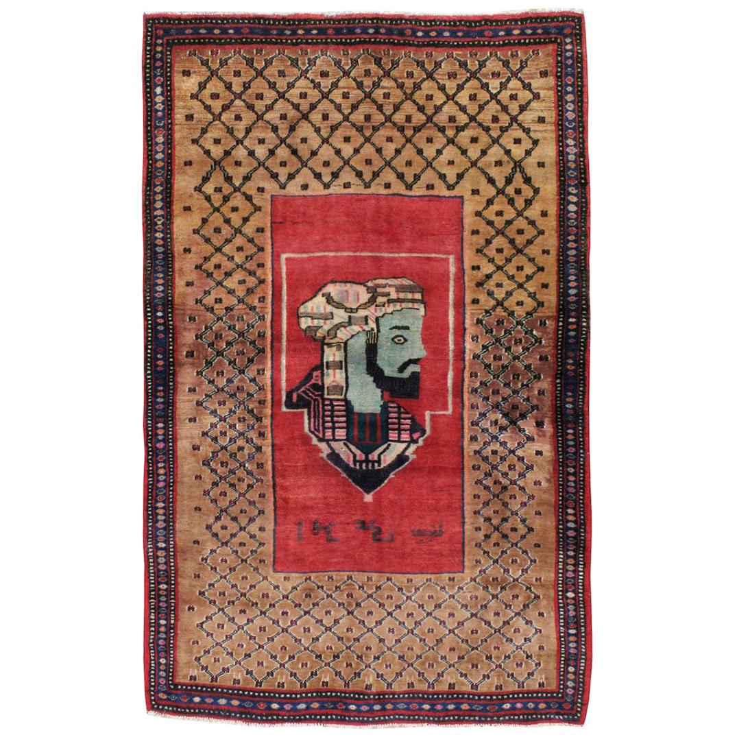 Mid-20th Century Handmade Persian Hamadan Pictorial Accent Rug