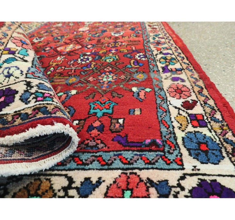 Mid-20th Century Handmade Persian Hamadan Runner Rug in Bright Vivid ...