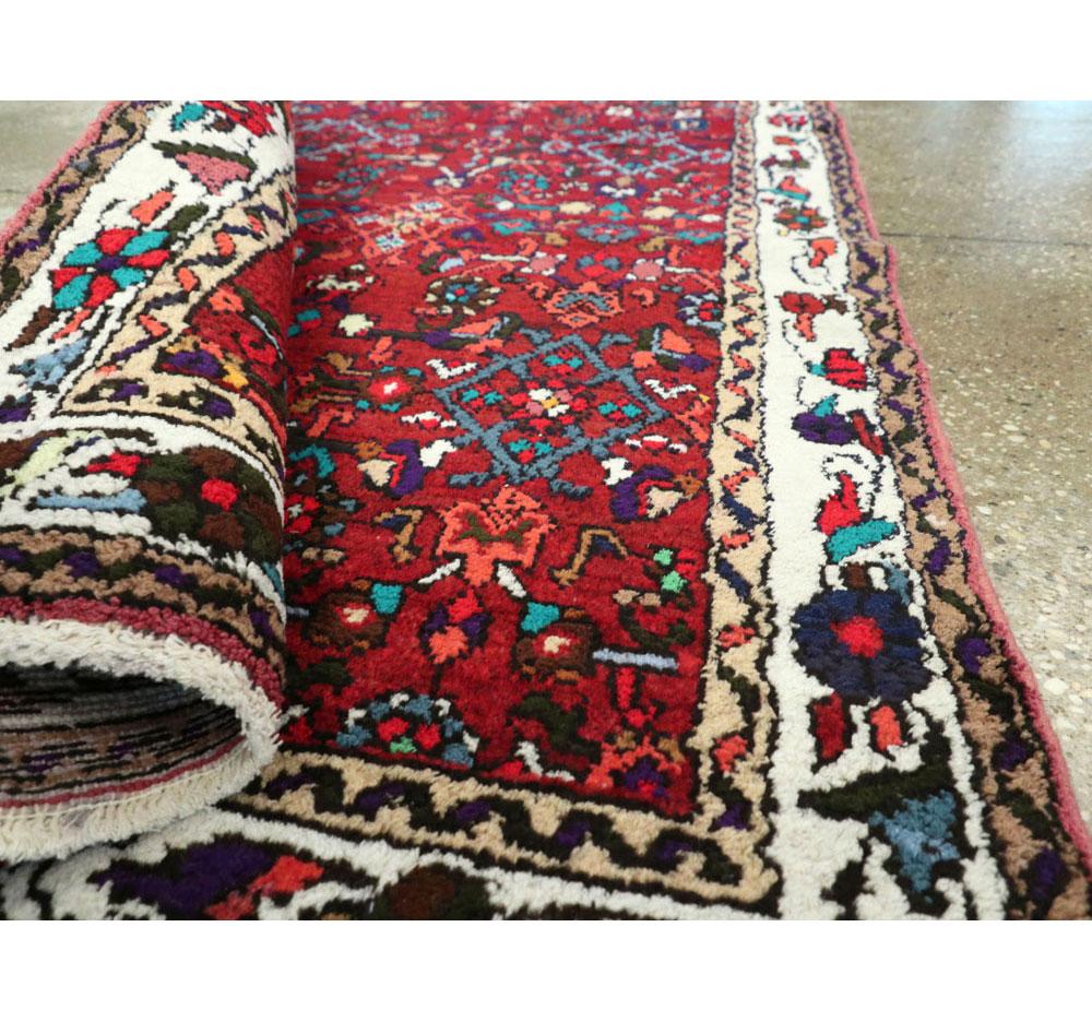 Mid-20th Century Handmade Persian Hamadan Runner Rug in Bright Vivid Colors For Sale 3