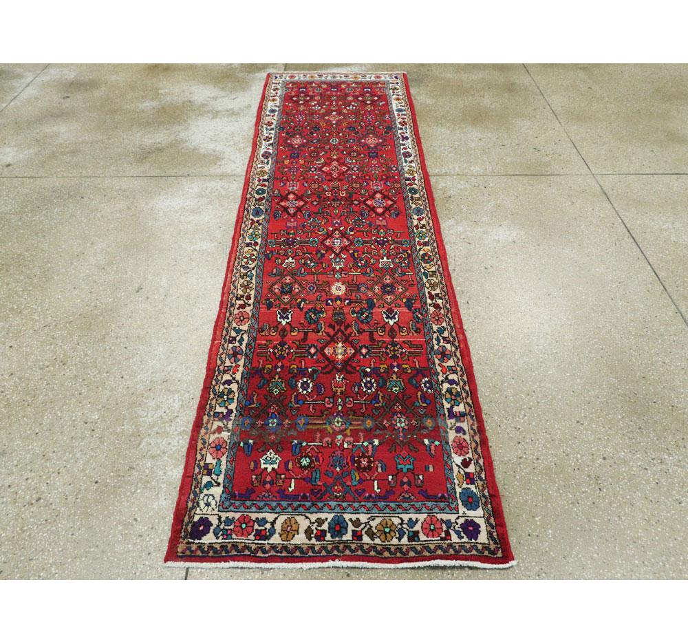 Rustic Mid-20th Century Handmade Persian Hamadan Runner Rug in Bright Vivid Colors For Sale