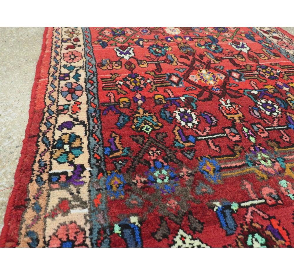 Mid-20th Century Handmade Persian Hamadan Runner Rug in Bright Vivid Colors In Good Condition For Sale In New York, NY