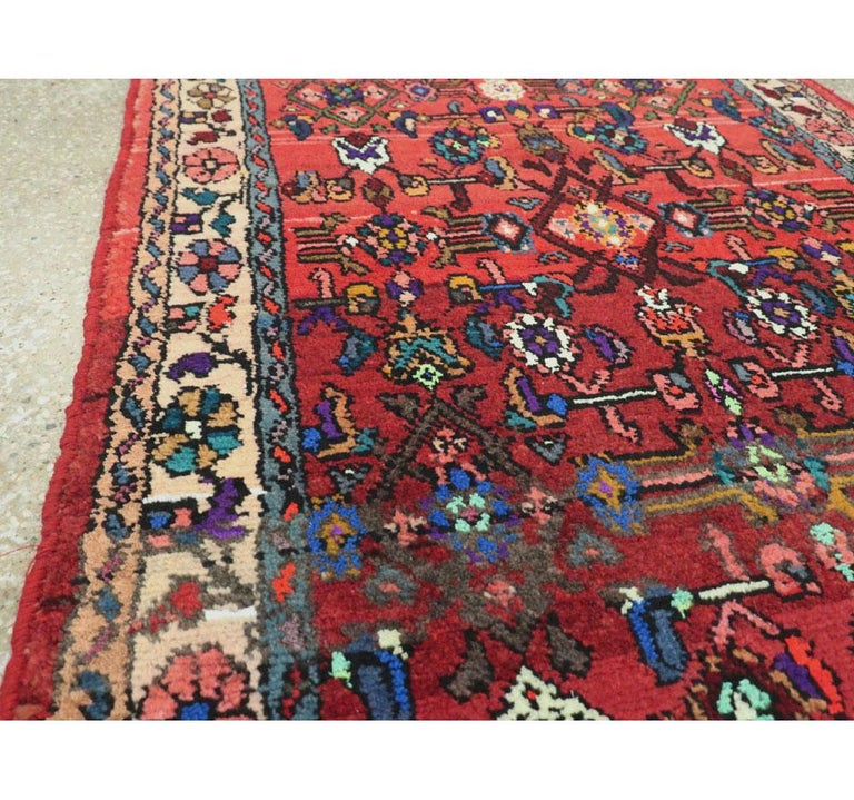 Mid-20th Century Handmade Persian Hamadan Runner Rug in Bright Vivid ...