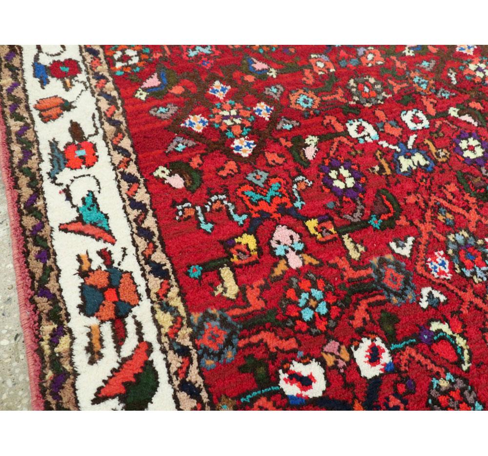 Mid-20th Century Handmade Persian Hamadan Runner Rug in Bright Vivid Colors In Good Condition For Sale In New York, NY