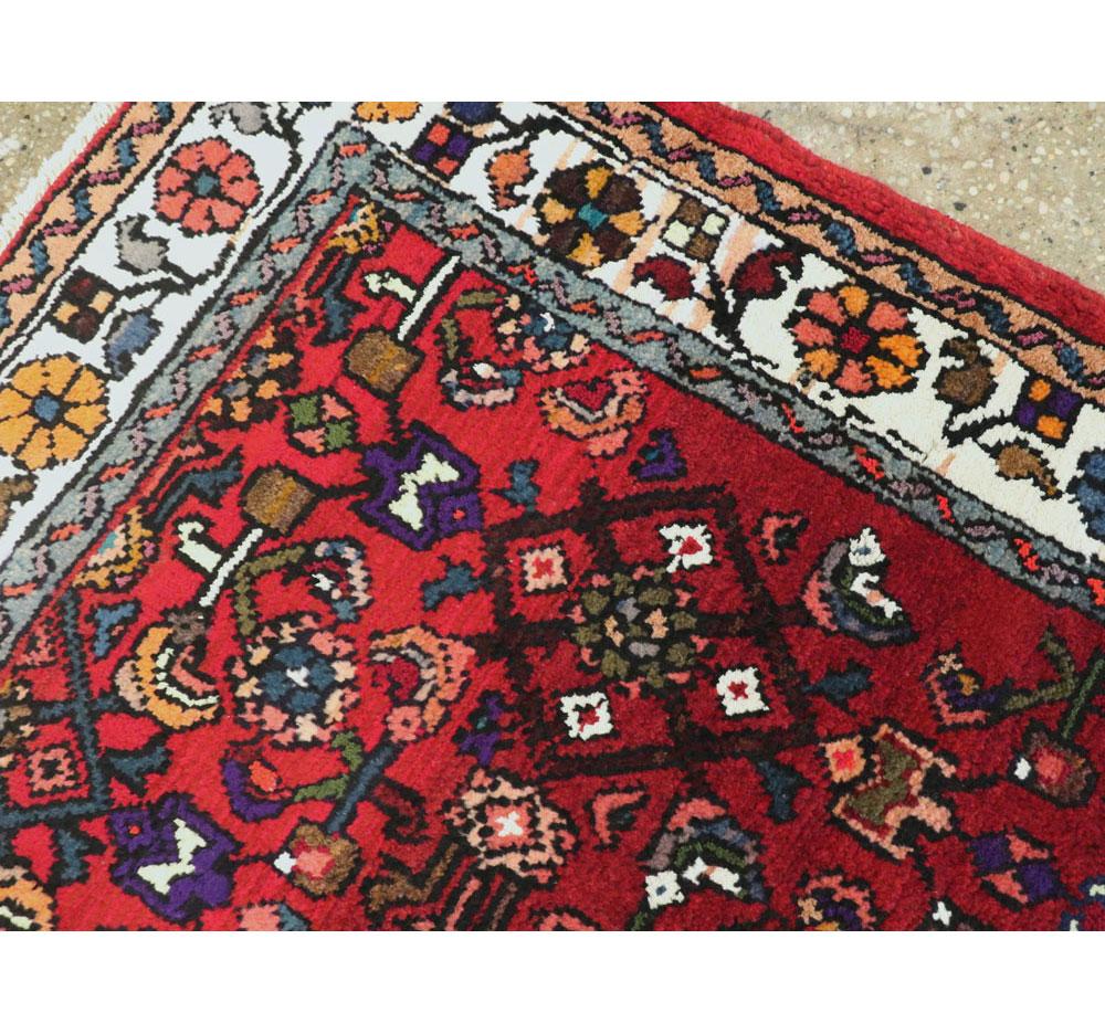 Wool Mid-20th Century Handmade Persian Hamadan Runner Rug in Bright Vivid Colors For Sale