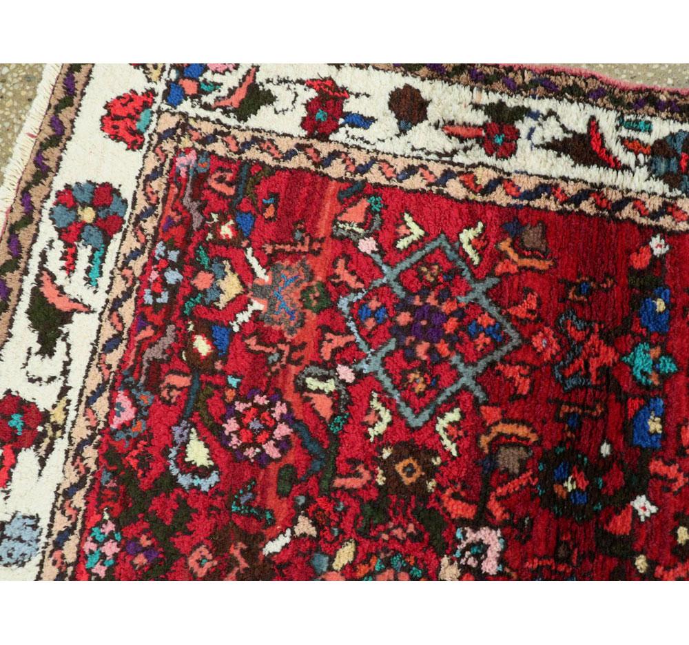 Wool Mid-20th Century Handmade Persian Hamadan Runner Rug in Bright Vivid Colors For Sale