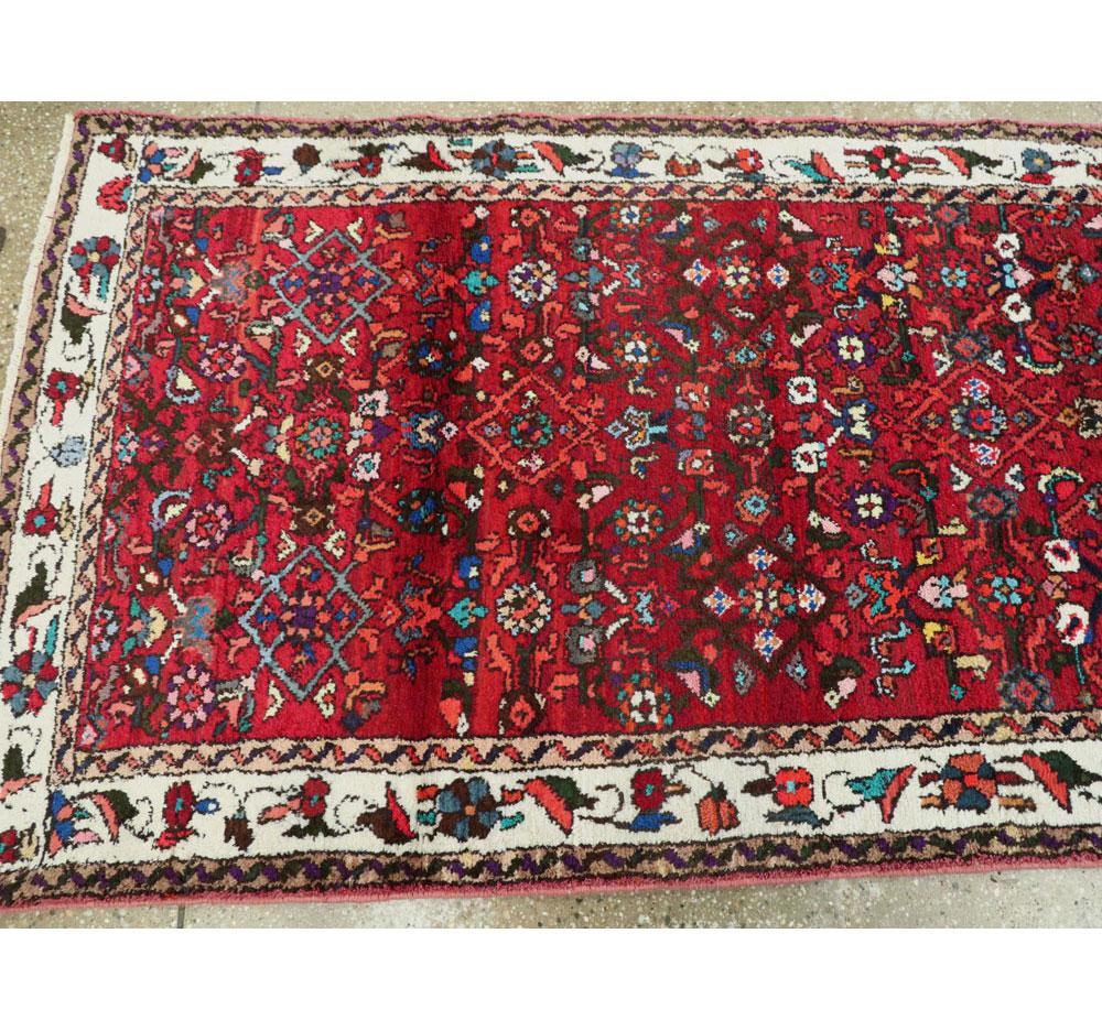 Mid-20th Century Handmade Persian Hamadan Runner Rug in Bright Vivid Colors For Sale 1