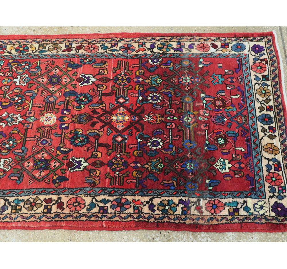 Mid-20th Century Handmade Persian Hamadan Runner Rug in Bright Vivid Colors For Sale 2