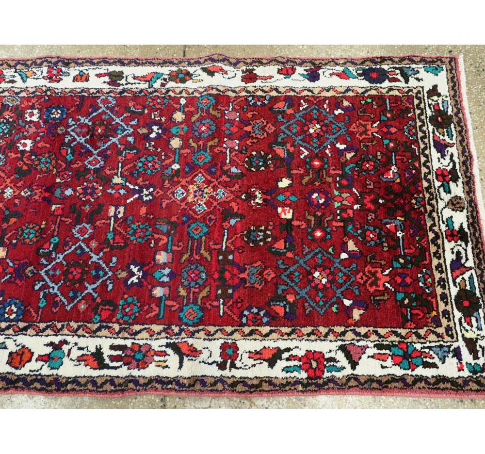 Mid-20th Century Handmade Persian Hamadan Runner Rug in Bright Vivid Colors For Sale 2