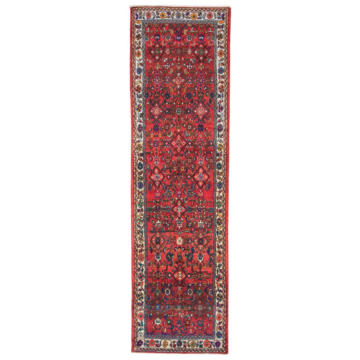 Mid-20th Century Handmade Persian Hamadan Runner Rug in Bright Vivid Colors For Sale