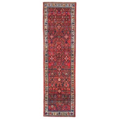 Mid-20th Century Handmade Persian Hamadan Runner Rug in Bright Vivid Colors