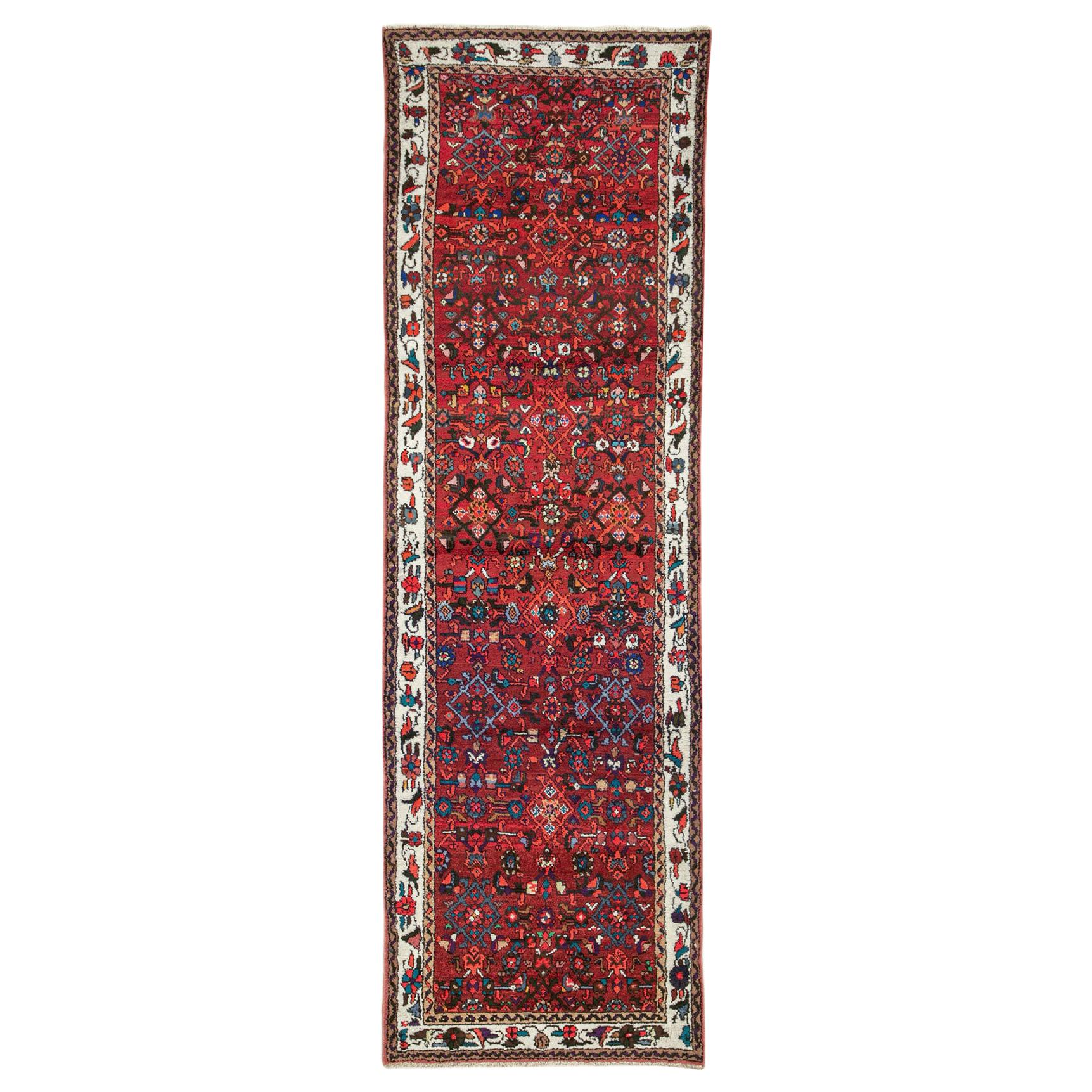 Mid-20th Century Handmade Persian Hamadan Runner Rug in Bright Vivid Colors