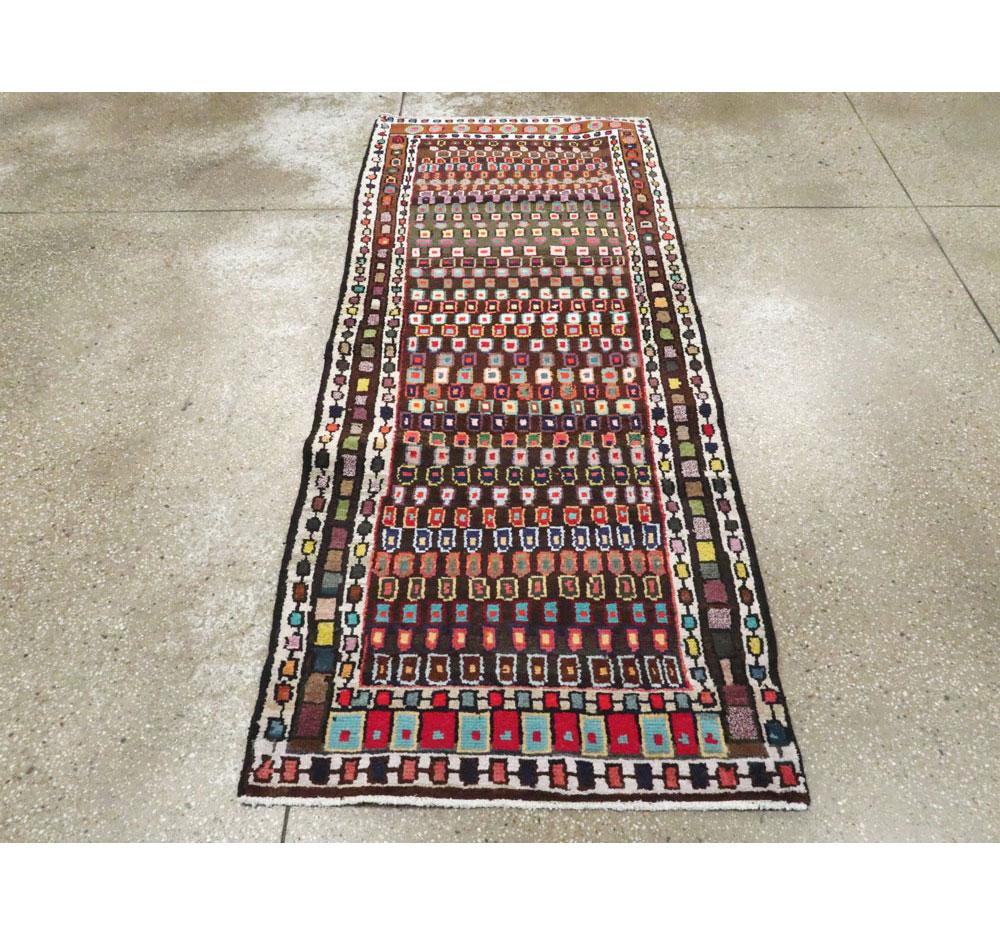 Mid-20th Century Handmade Persian Hamadan Small Runner In Excellent Condition For Sale In New York, NY