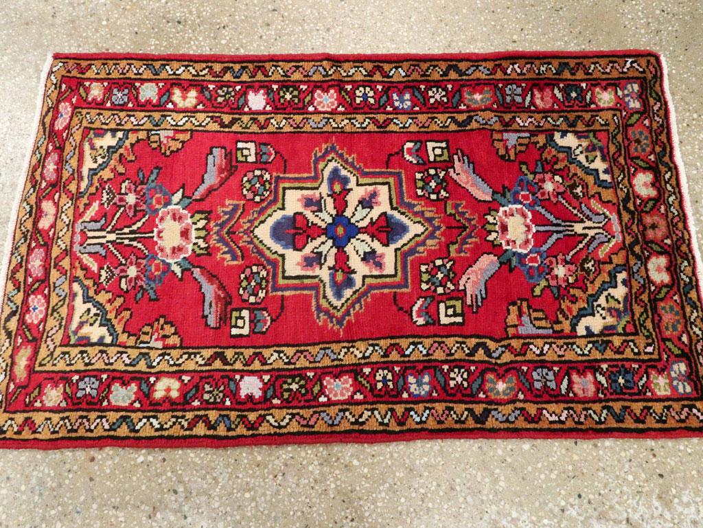 Hand-Knotted Mid-20th Century Handmade Persian Hamadan Throw Rug For Sale