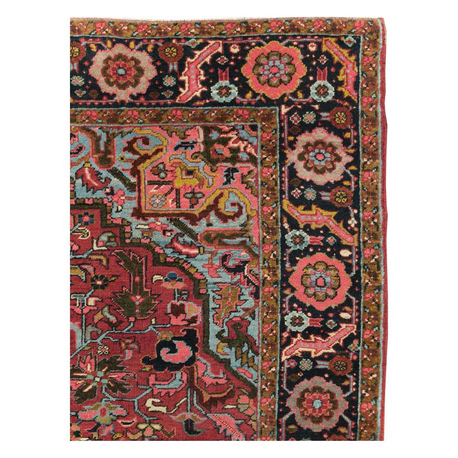 Rustic Mid-20th Century, Handmade Persian Heriz Accent Rug For Sale