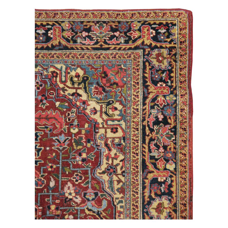 Hand-Knotted Mid-20th Century Handmade Persian Heriz Accent Rug For Sale