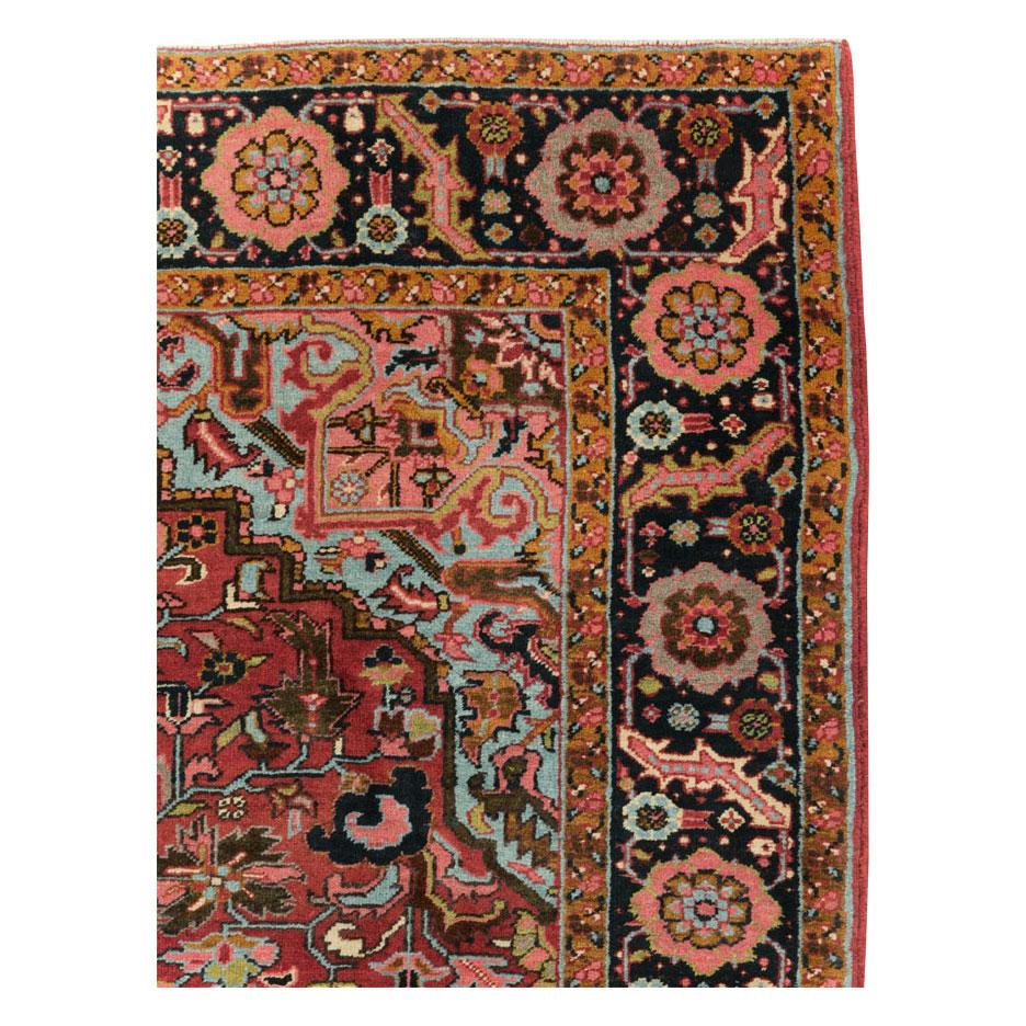 Hand-Knotted Mid-20th Century, Handmade Persian Heriz Accent Rug For Sale