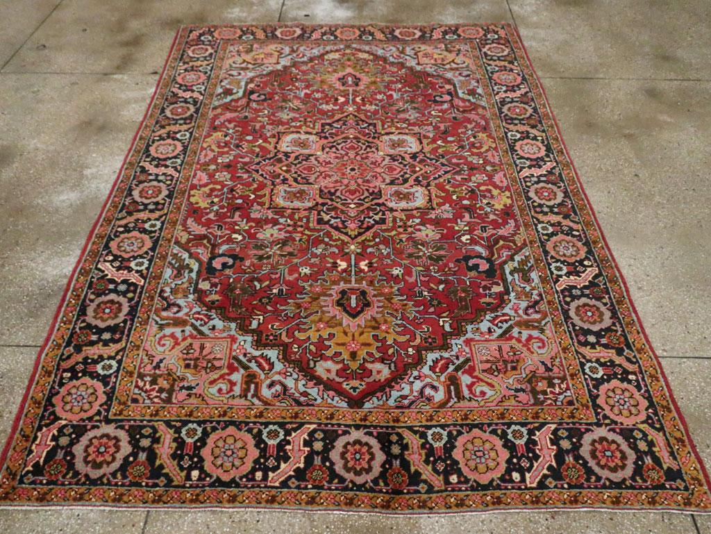 Mid-20th Century, Handmade Persian Heriz Accent Rug In Excellent Condition For Sale In New York, NY