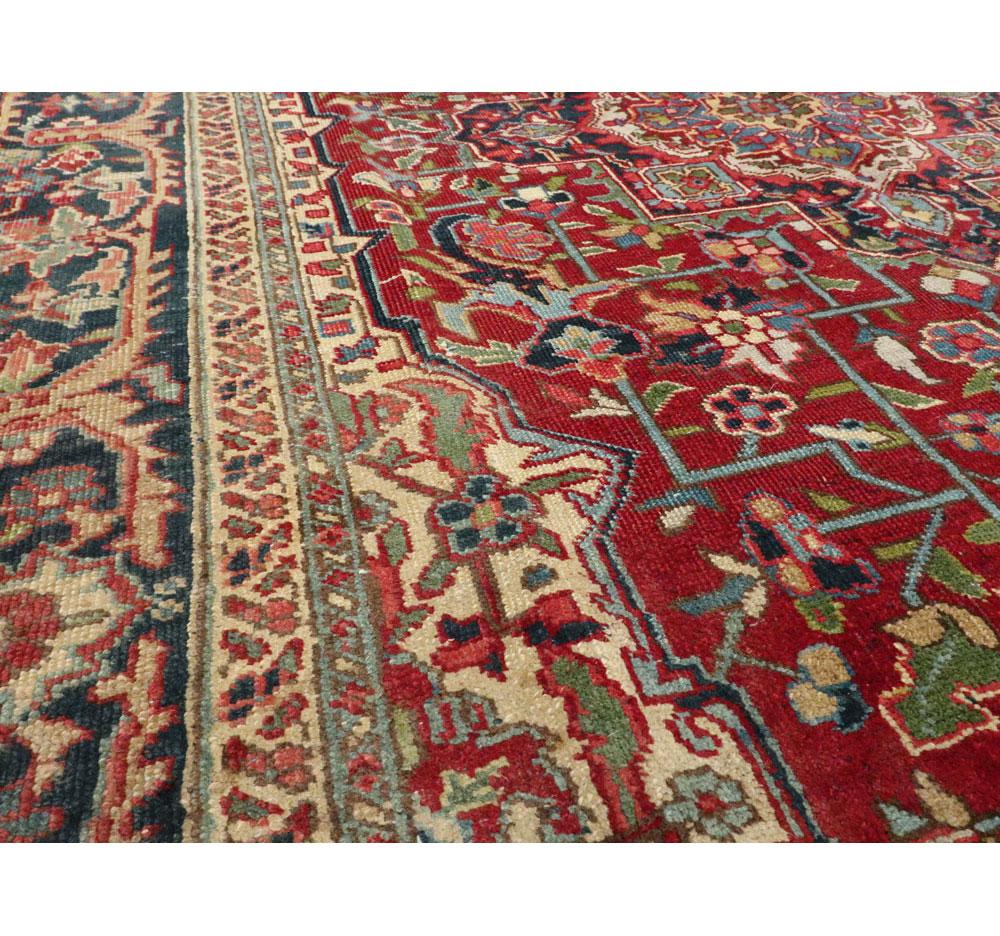 Wool Mid-20th Century Handmade Persian Heriz Accent Rug For Sale