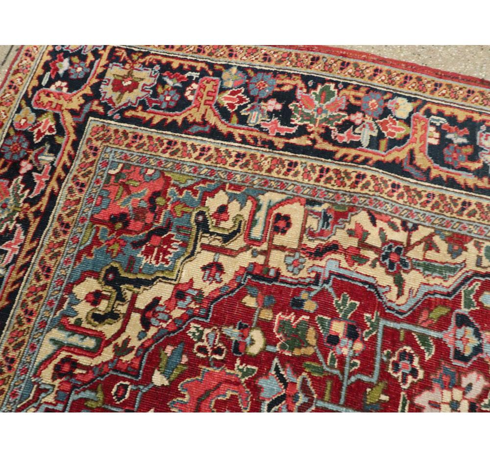 Mid-20th Century Handmade Persian Heriz Accent Rug For Sale 1