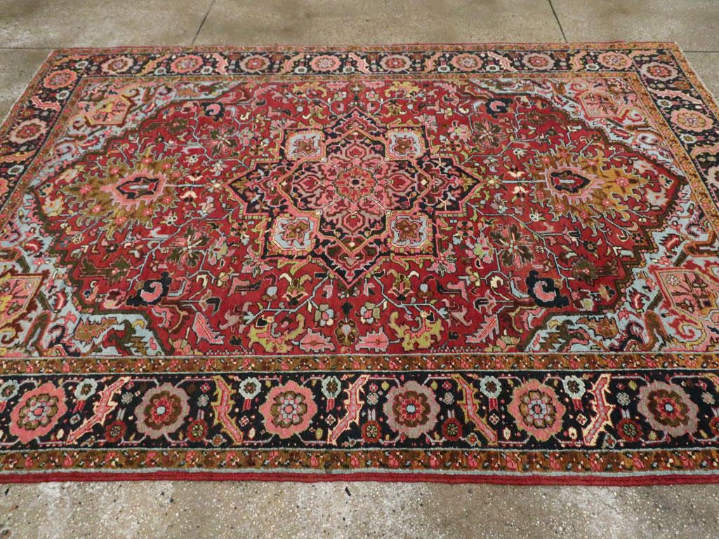 Mid-20th Century, Handmade Persian Heriz Accent Rug For Sale 1