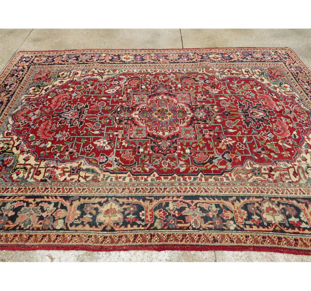 Mid-20th Century Handmade Persian Heriz Accent Rug For Sale 2