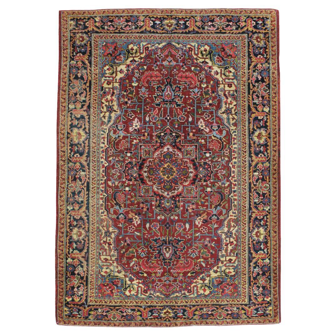 Mid-20th Century Handmade Persian Heriz Accent Rug For Sale