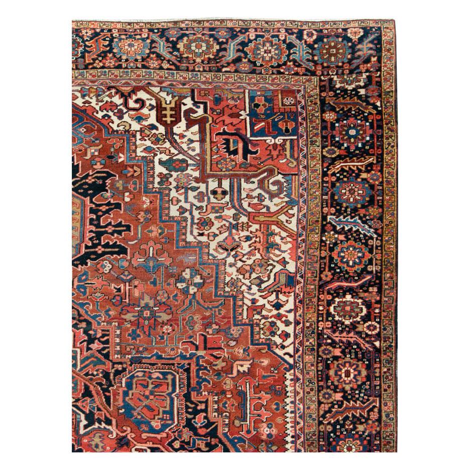Hand-Knotted Mid-20th Century Handmade Persian Heriz Large Room Size Carpet