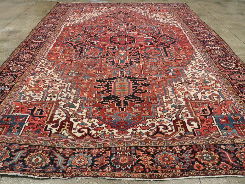 Mid-20th Century Handmade Persian Heriz Large Room Size Carpet In Excellent Condition In New York, NY