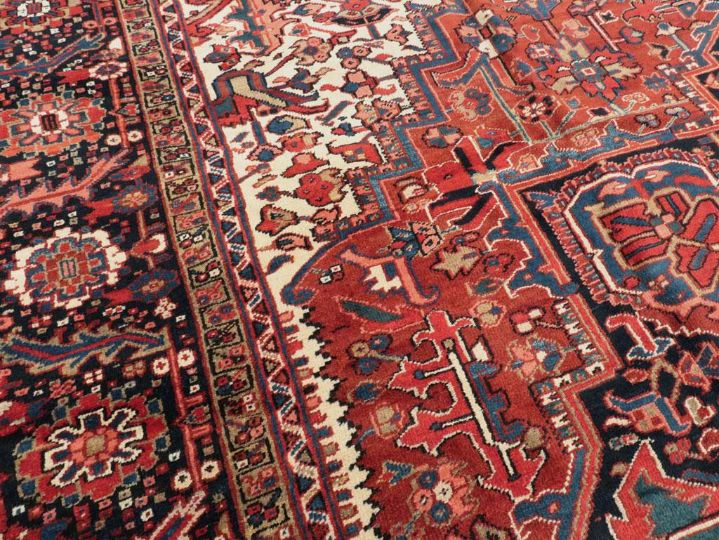 Wool Mid-20th Century Handmade Persian Heriz Large Room Size Carpet