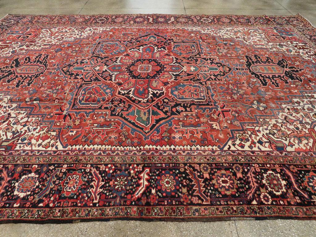 Mid-20th Century Handmade Persian Heriz Large Room Size Carpet 1