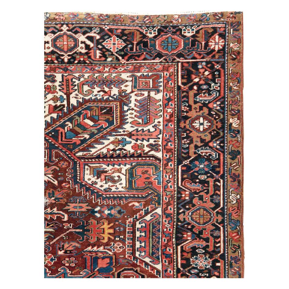Rustic Mid-20th Century Handmade Persian Heriz Room Size Carpet