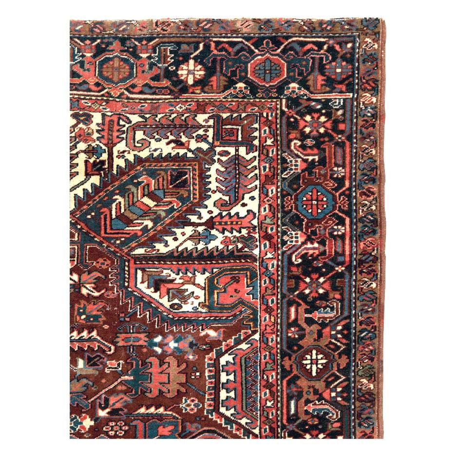 Hand-Knotted Mid-20th Century Handmade Persian Heriz Room Size Carpet