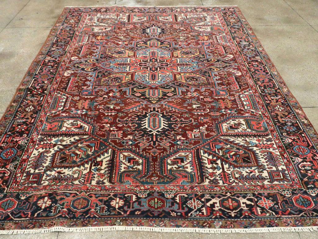 Mid-20th Century Handmade Persian Heriz Room Size Carpet In Excellent Condition In New York, NY