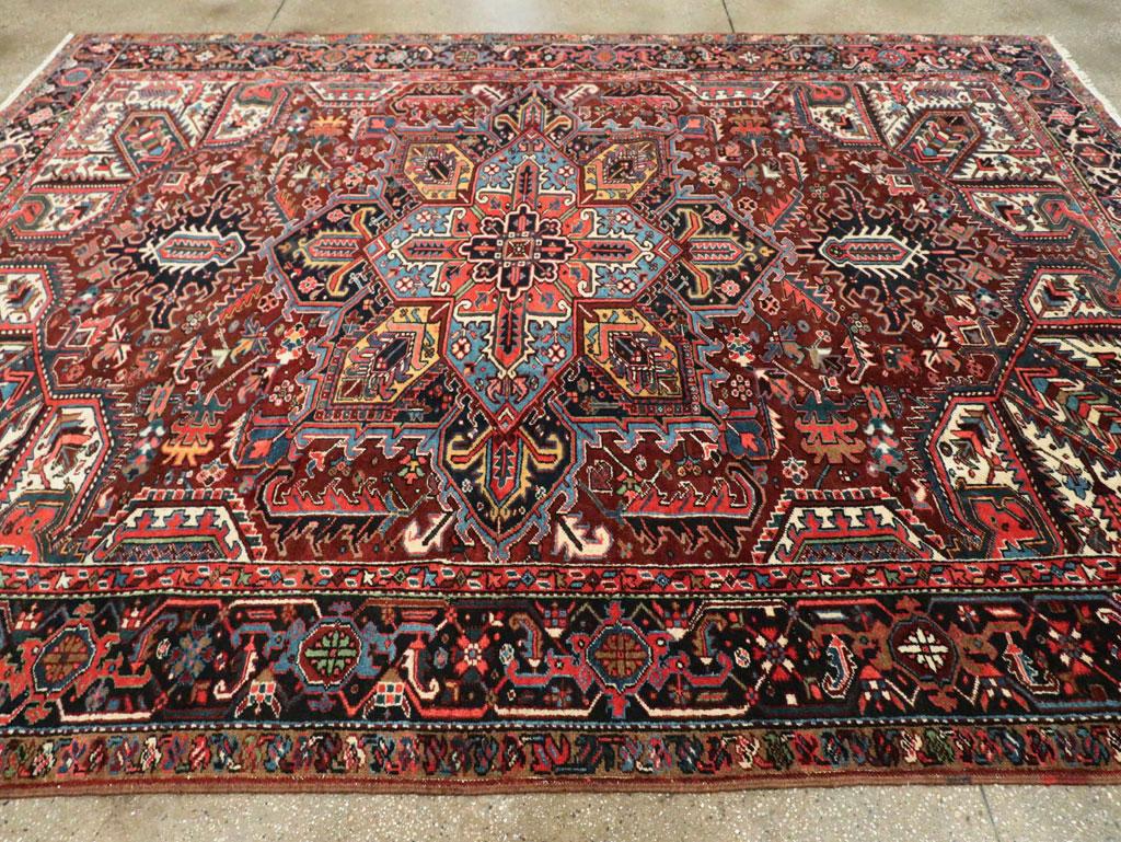 Mid-20th Century Handmade Persian Heriz Room Size Carpet 1