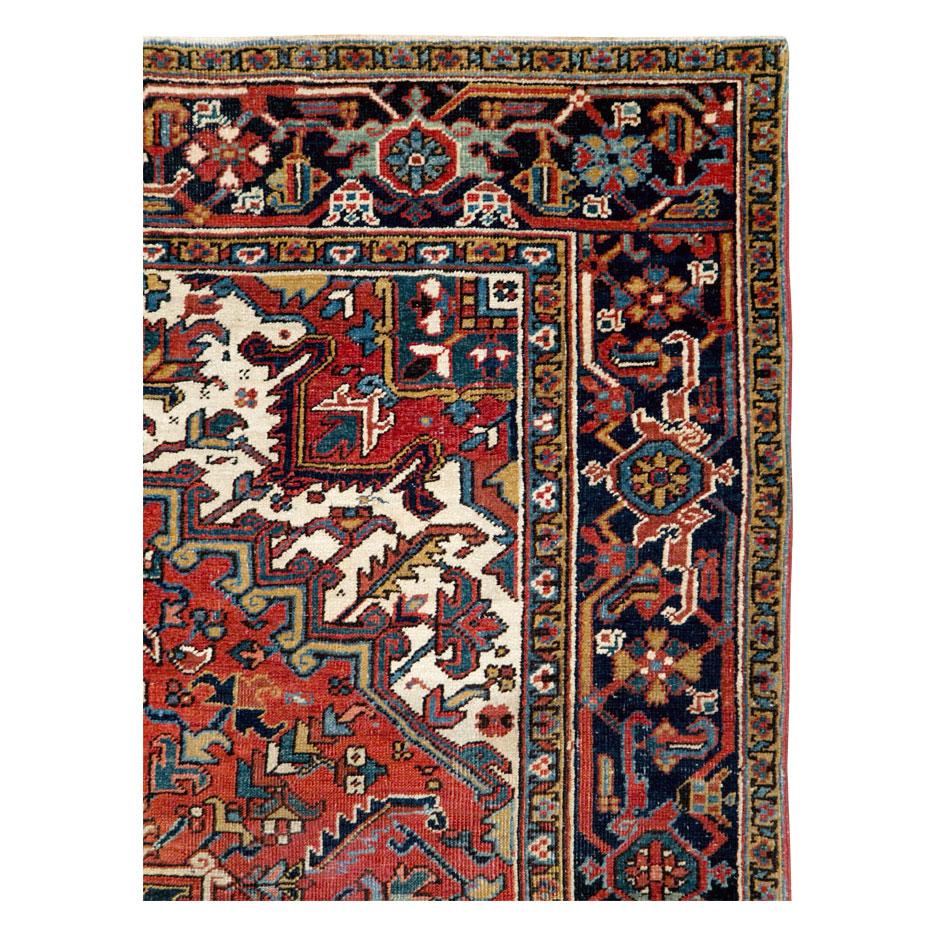 Hand-Knotted Mid-20th Century Handmade Persian Heriz Rustic Accent Rug