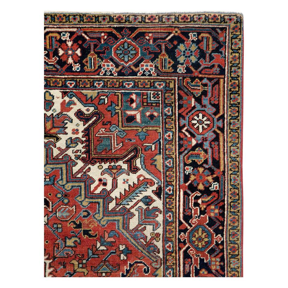 Mid-20th Century Handmade Persian Heriz Rustic Accent Rug In Good Condition In New York, NY