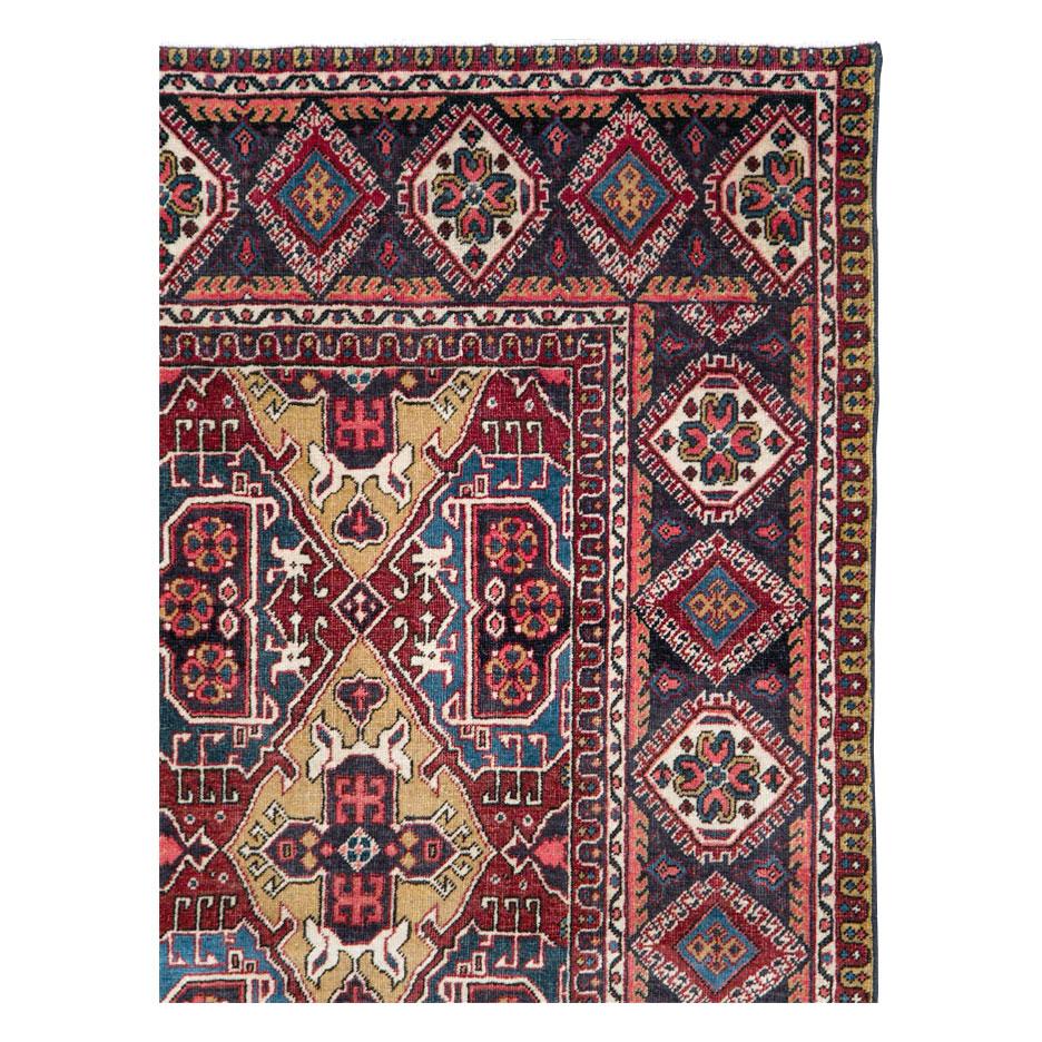 Rustic Mid-20th Century Handmade Persian Heriz Small Room Size Carpet For Sale