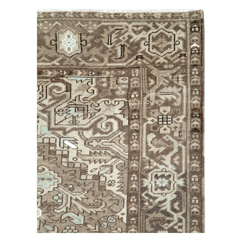 Rustic Mid-20th Century Handmade Persian Heriz Small Room Size Carpet For Sale