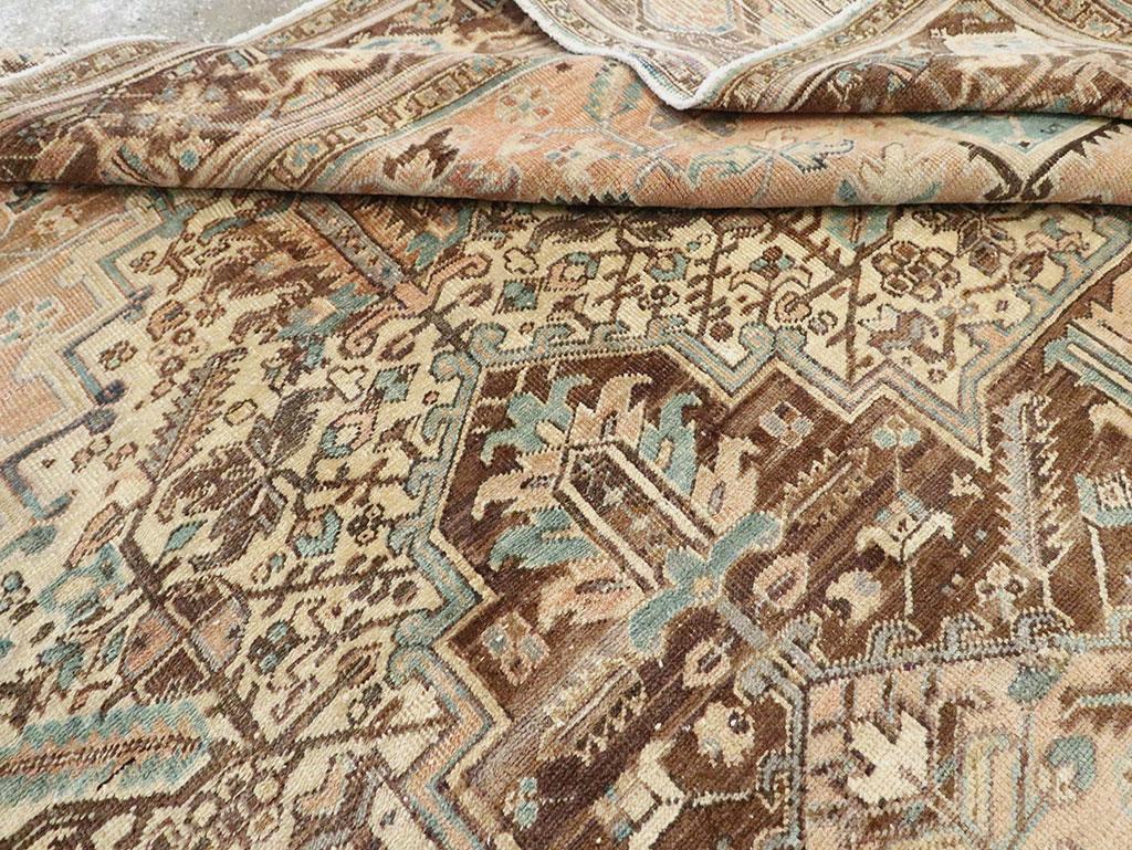 Mid-20th Century Handmade Persian Heriz Square Room Size Carpet For Sale 3