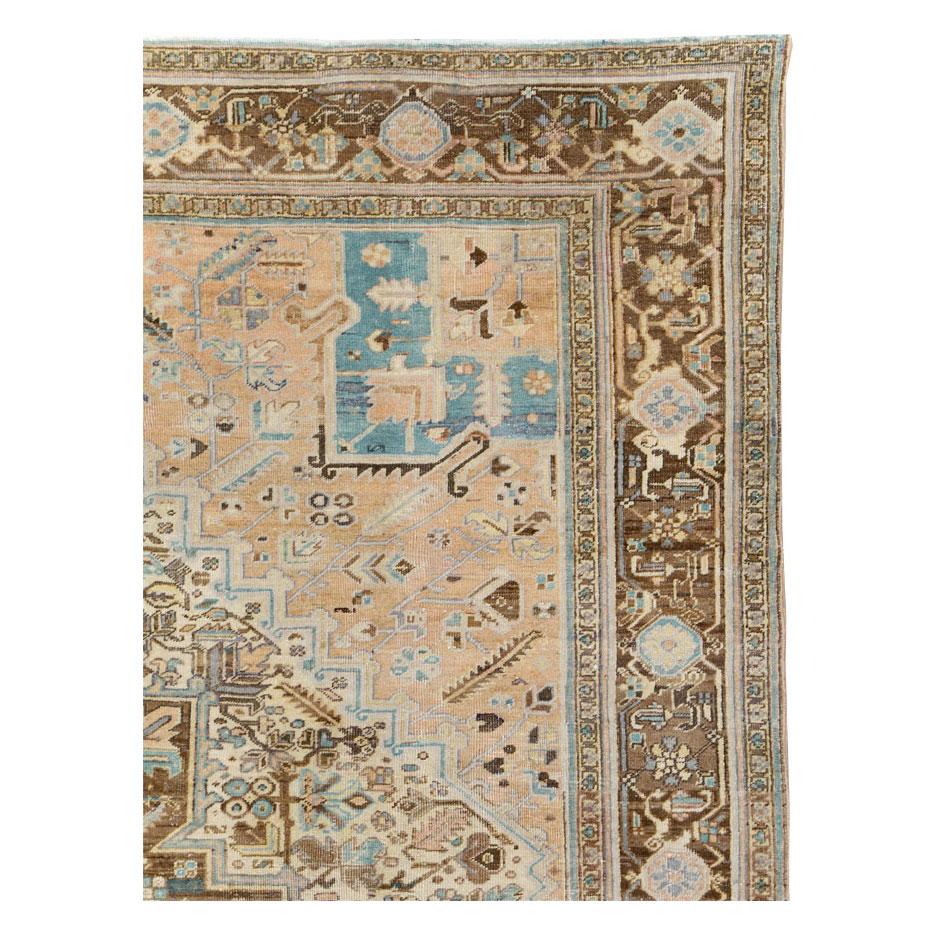 Rustic Mid-20th Century Handmade Persian Heriz Square Room Size Carpet For Sale