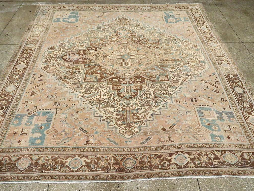 Hand-Knotted Mid-20th Century Handmade Persian Heriz Square Room Size Carpet For Sale