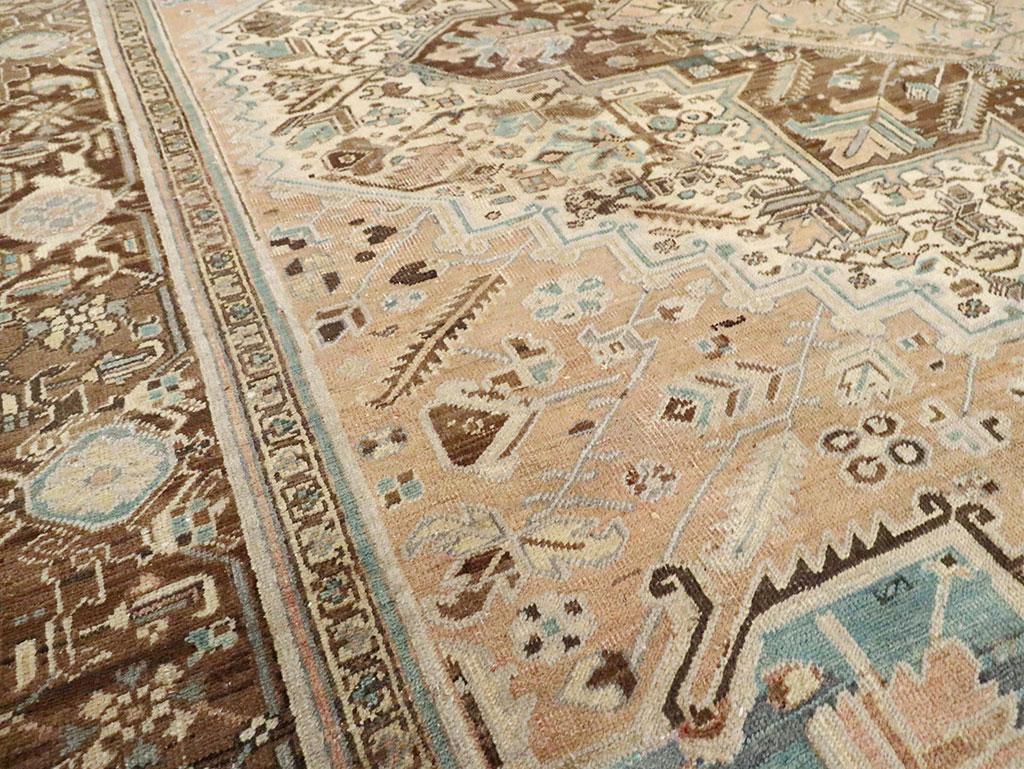 Mid-20th Century Handmade Persian Heriz Square Room Size Carpet In Excellent Condition For Sale In New York, NY