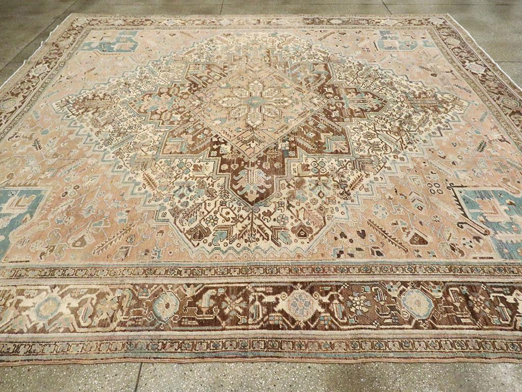 Wool Mid-20th Century Handmade Persian Heriz Square Room Size Carpet For Sale