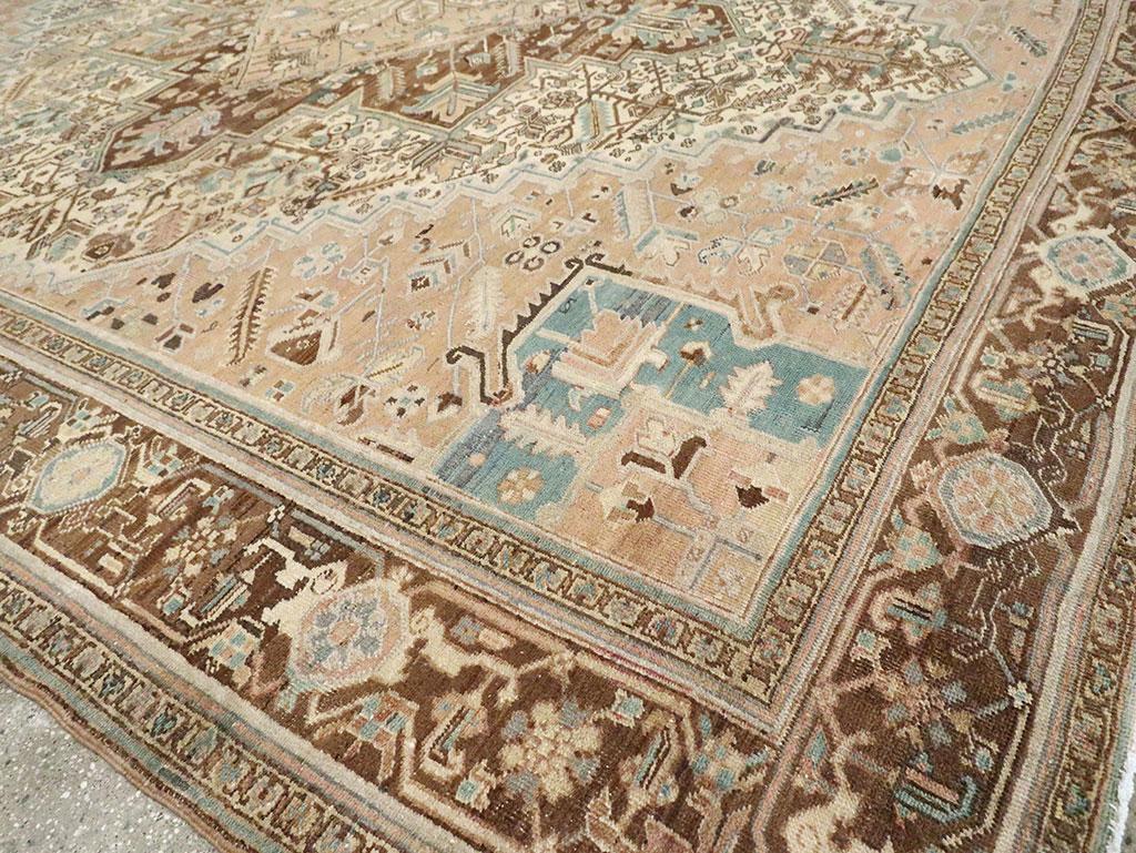 Mid-20th Century Handmade Persian Heriz Square Room Size Carpet For Sale 2