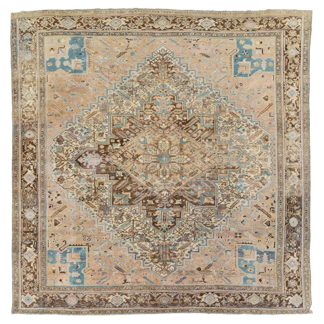 Mid-20th Century Handmade Persian Heriz Square Room Size Carpet For Sale