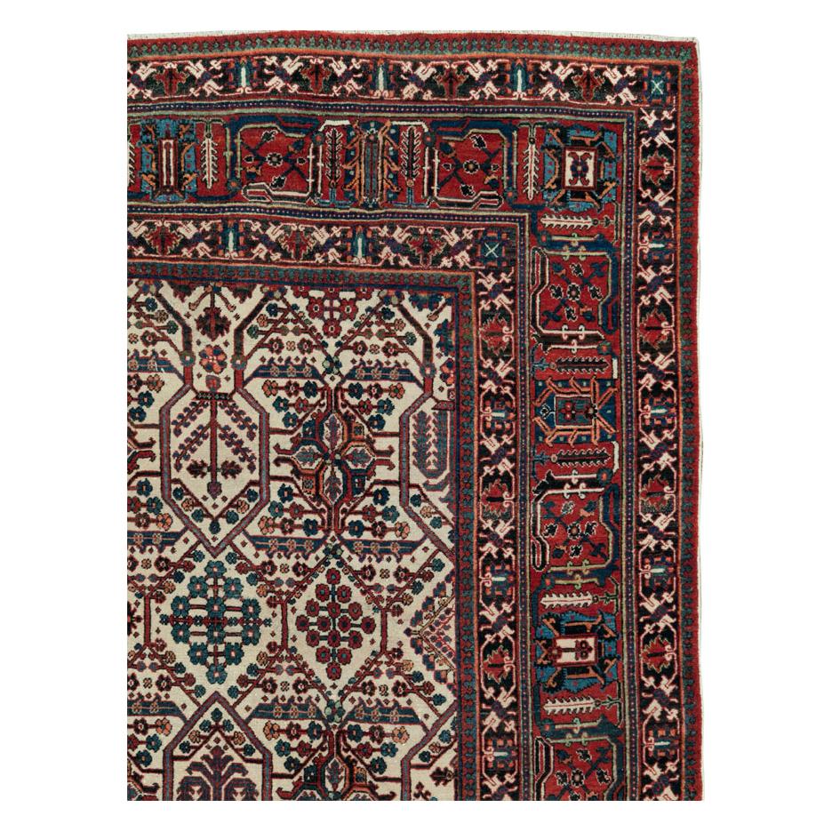 Tribal Mid-20th Century Handmade Persian Joshegan Room Size Carpet in Cream and Red For Sale