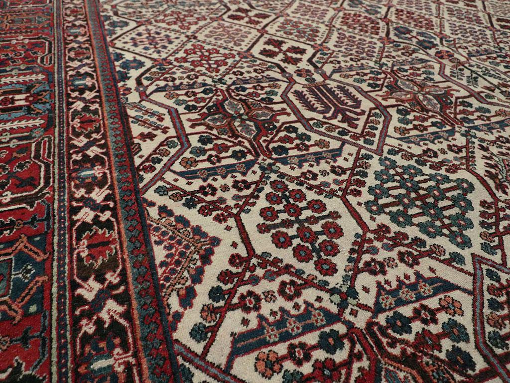 Wool Mid-20th Century Handmade Persian Joshegan Room Size Carpet in Cream and Red For Sale