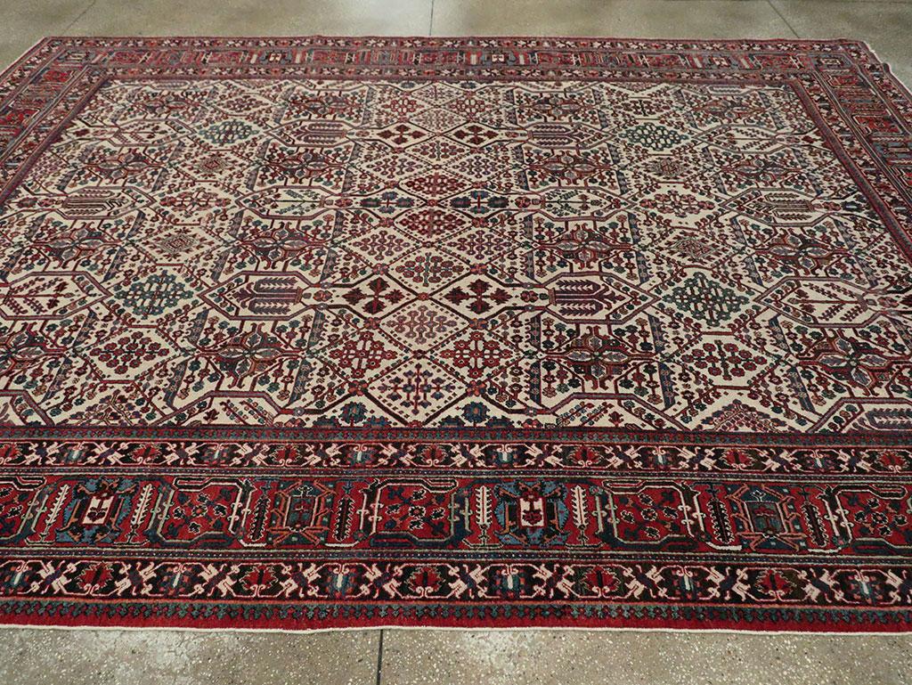 Mid-20th Century Handmade Persian Joshegan Room Size Carpet in Cream and Red For Sale 1