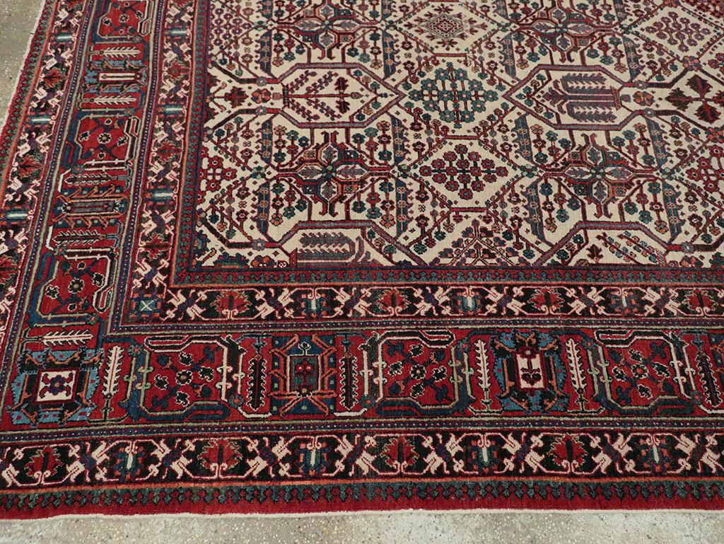 Mid-20th Century Handmade Persian Joshegan Room Size Carpet in Cream and Red For Sale 2