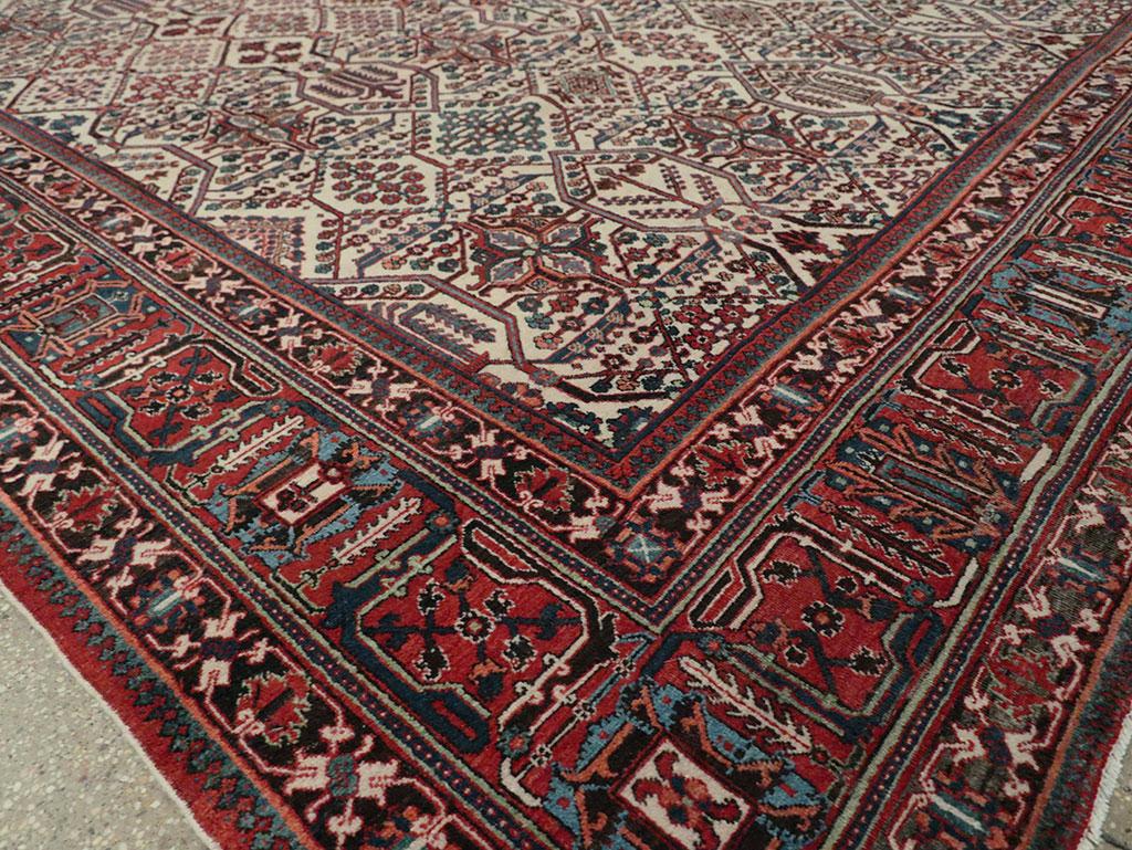 Mid-20th Century Handmade Persian Joshegan Room Size Carpet in Cream and Red For Sale 3
